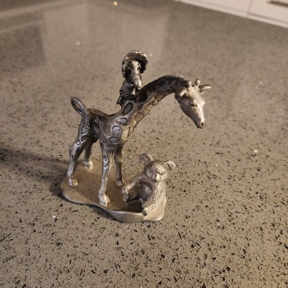 Etain Zinn 1993 Pewter Giraffe Bear Bird Toothbrush Holder 4" - Picture 1 of 6